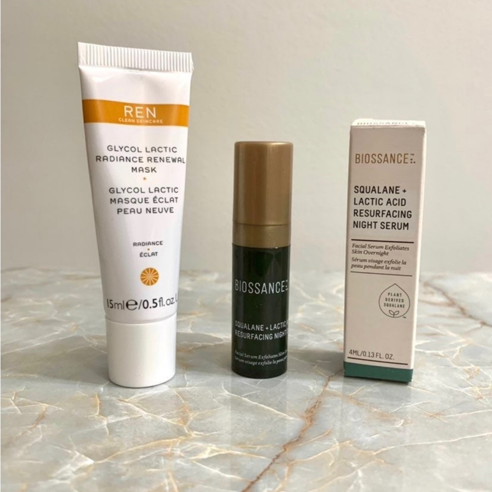 Lactic Acid Facial Serum and Mask Minis 2 Piece Biossance & Ren Bundle - NEW